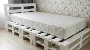 Pallet bed with lighted headboard. Diy Pallet Bed Frame How To Make Simple Bed From Pallets Youtube