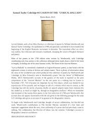 Pdf Samuel Taylor Coleridge Occasion Of The Lyrical Ballads