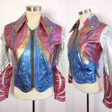 Rare Vintage East West Musical Instruments Parrot Jacket 1960s Leather Designer Jacket 1970s Silver Pink And Purple Leather Jacket Purple Leather Jacket Vintage Leather Jacket Jackets