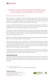 Finden sie das passende finanzprodukt oder lassen sie sich beraten. Santander And Its Subsidiary Bank Zachodni Wbk Acquire Deutsche Bank