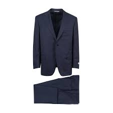 Herringbone Wool Portly Fit Suit Blue