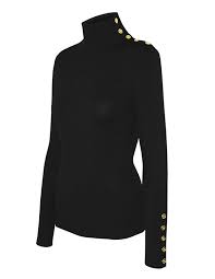 Black And Gold Sweater Women S Mock Neck Sweater In Black With Gold Buttons Sweater Women Outfit Sweaters Knitted Pullover Sweaters