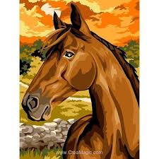 Canevas L Etalon Au Couche Du Soleil Margot En 2020 Canevas La Maison Du Canevas Cheval