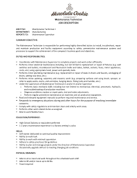 Detailed job descriptions of various positions, including duties, major responsibilities, required job skills, knowledge, working experience, and education qualifications. Maintenance Technician Job Description