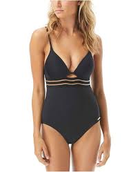 Coast Lines Mesh Trimmed One Piece Swimsuit