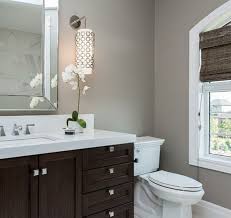And painting cabinets is a tricky thing; My Bathroom Colors For The Walls Trim And Cabinet Grey Walls White Counter Dark Cabinets Dark Wood Bathroom Dark Brown Cabinets Dark Cabinets Bathroom