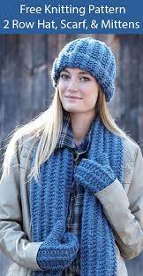 Free Knitting Pattern For 2 Row Hat Scarf And Mittens Set Mens Scarf Knitting Pattern Knitting Patterns Free Scarf Scarf Knitting Patterns