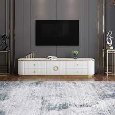 Modern White Long 86 Inch Tv Stand With 4 Drawers Tv Room Design Living Room Tv Unit Designs Living Room Design Small Spaces