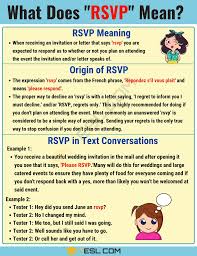 Rsvp Meaning What Does Rsvp Mean And Stand For 7 E S L Rsvp English Vocabulary English Phrases