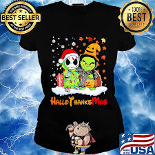 Download Jack Skellington And Grinch Happy Hallothanksmas Halloween Thanksgiving Christmas Shirt Hoodie Sweater Long Sleeve And Tank Top