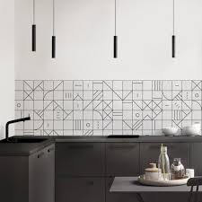 Bauhaus Geometry Black Tiles Washable Vinyl Self Adhesive For Furniture Walls And Kitchen In 2020 Kitchen Design Trends Black Tiles Kitchen Interior