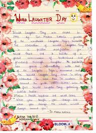 The celebration of world laughter day is a positive manifestation of world peace and is intended to build up a global consciousness of brotherhood and friendship through laughter. January 2020 A M I Shishu Mandir