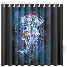 Interestprint Home Bathroom Decor Watercolor Jellyfish Underwater Shower Curtain Hooks 72x72 Inch Blue Black Fabr Watercolor Jellyfish Underwater Art Inch Blue