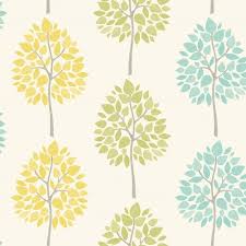 Riva Tree Wallpaper Green Teal Yellow Fd41592 Tree Wallpaper Green Tree Wallpaper Grey Feature Wallpaper
