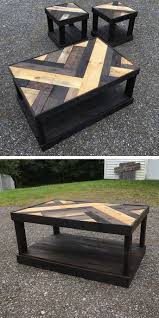 Palettentisch Aus Holz Mit Kleinen Hockern Palletable Hocker Woodpalettentis Holz Tisch Diy Paletten Tisch Holzplatten Mobel Diy Palettenmobel