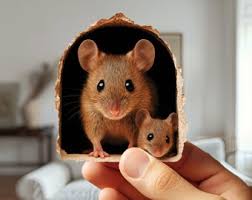 3D Mouse Hole Wall Decal: Mom & Baby Mice Baseboard Sticker