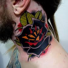 The rose is the most popular flower in the u.s., so of course, it's one of the most popular flower tattoos too. Old School Flower Neck Tattoo By Montalvo Tattoos
