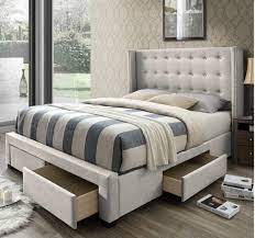 Sebastian us king upholstered platform bed. Amazon Com Dg Casa Savoy Tufted Upholstered Wingback Panel Storage Bed Frame King Size In Biege Fabric Beige Furniture Decor