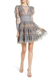 Free Shipping And Returns On Bronx And Banco Megan Long Sleeve Grey Floral Lace Minidress At N Mini Dress Long Sleeve Cocktail Dress Wedding Guest Dress Trends