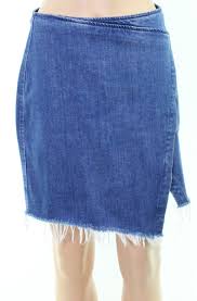 Details About Madewell New Blue Womens Size 4 Denim Raw Hem Mini Faux Wrap Skirt 79 949