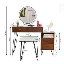 Acme annapolis vanity desk & stool, brown. Vanity Table And Stool Set Yofe Brown Makeup Dressing Table Makeup Table With Mirror Lights Drawers Wood Vanity Table Set Iron Leg Makeup Vanity Table For Girls Women Christmas Gifts R3837