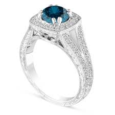 Halo engagement rings are popular among of bridal jewelry and have gorgeous look on hand. 1 56 Carat Blue Diamond Engagement Ring Wedding Ring Vintage Antique Style Hand Engraved Certified 14k White Gold Unique Halo Pave Handmade