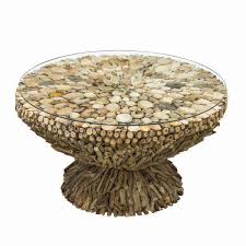 The tabletop is made from solid pine wood, while the base is made from a mix of solid and engineered wood. Driftwood Round Coffee Table Glass Top 75cm Beachcomber Collection