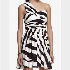New Express One Shoulder Dress Black White Large Zebra Pattern Express One Black White Cocktail Dresses One Shoulder Cocktail Dress Off White Dresses