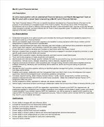 Financial advisers provide clients with specialist advice on how to manage their money. Free 7 Sample Financial Advisor Job Description Templates In Pdf Ms Word