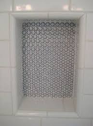 And This Diy Bathroom Design Shower Niche Penny Round Tiles