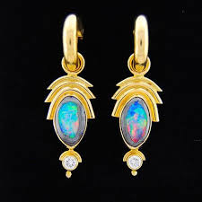 Australian Yowah Opal Diamond Earrings On 18k Yellow Gold Etsy Etsy Earrings Opal Earrings Jewelry