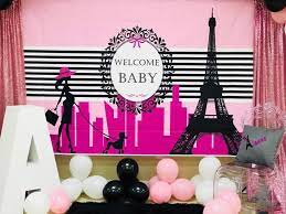 Miniature eiffel tower party decorations are very chic and adorable. Neoback Paris Eiffel Tower Baby Shower Backdrop Pink Paris Themed Baby Shower Photography Background Banner Supplies Background Aliexpress