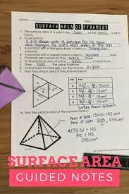 Surface Area Of Pyramids Notes Middle School Math Teaching Middle School Maths 7th Grade Math Worksheets