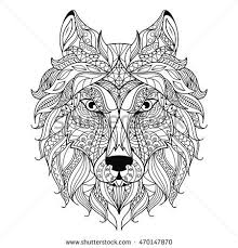 Wolf Head Zentangle Stylized Coloring Page Animal Coloring Pages Coloring Pages Wolf Head