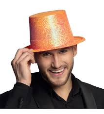 Himarry Floresan Turuncu Renk Simli Uzun Fötr Melon Şapka 12 cm