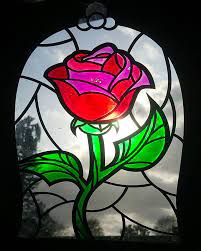 Beauty and the beast rose in glass painting. Disney Inspired Beauty The Beast Rose Imitation Stained Disney Stained Glass Stained Glass Rose Stained Glass Diy
