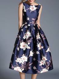 Shop Midi Dresses Royal Blue Bateau Boat Neck Vintage Midi Dress Online Discover Unique De Vintage Summer Dresses Tea Length Dresses Sleeveless Floral Dress