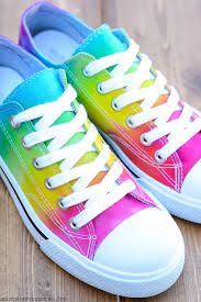 Create fun tie dye designs like galaxy and rainbow! Picture Of Cheerful Diy Rainbow Tie Dye Shoes 5