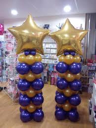 Purple Black And Gold Balloon Arch Balloon Columns Stars Balloon Columns Balloon Pillars Balloons