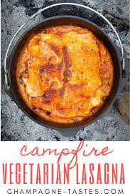 This Easy Vegetarian Campfire Lasagna Is Cooked In A Cast Iron Dutch Oven And Is Perfect Fo In 2020 Vegetarian Dutch Oven Recipe Dutch Oven Cooking Dutch Oven Recipes