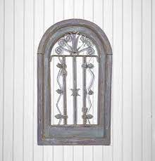 Hand Painted Shabby Chic Arched Window Frame With Iron Scroll Work Wall Decor Tuscan French Farmhouse Multi Color Arched Windows Window Frame Scrollwork