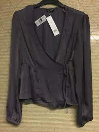 Topshop Grey Satin Florence Wrap Blouse Womens Size 4 Retail $55 | eBay