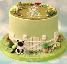 Garden Cake Plants Flowers Birman Cat Pebbles Pathway Garden Cakes Cat Cake Easter Bunny Cake