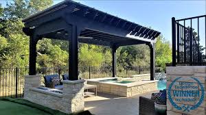 The same goes for other structures, like sheds, pool houses, or playground equipment. Tour Archadeck S Stunning Poolside Pergola And Rectangular Gas Burning Fire Pit