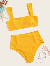 Wide Straps Top With High Waisted Bikini Set Trendy Swimsuits Womens Swimsuits Bikini Cute Bathing Suits