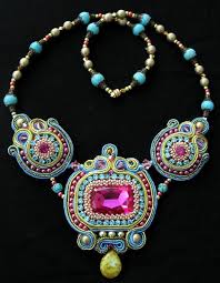 Pink Turquoise And Green Soutache Beaded Necklace Bijoux Bohemiens Bijoux Soutache Bijoux Perles