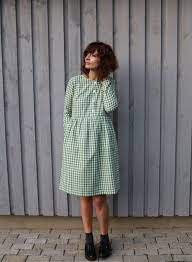 Checkered Dress - Gingham Dress - Green Dress - Long Sleeve Dress - Women Dress - Breastfeeding Dress - Handmade By Offon Checkered Dress Women Long Sleeve Dress Gingham Dress