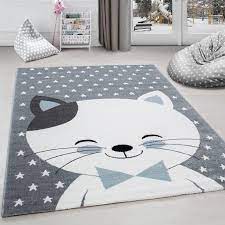 Kinderzimmer teppich rosa grau mint gunstig inspirierend farbe. Kinderteppich Kinderzimmer Teppich Katze Sternmotiv Grau Weiss Blau Grosse 80x150 Cm