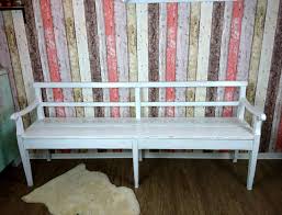 Shabby Chic Bank Antike Sitzbank Um 1920 Landhaus Holzbank Biedermeier Kuchenbank Boheme Blumen Rosen Weiss Grau Patiniert Wooden Bench Bench Shabby Chic