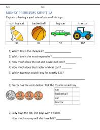 Picture Word Problems For 1st Grade Money Worksheets Word Problems Money Word Problems